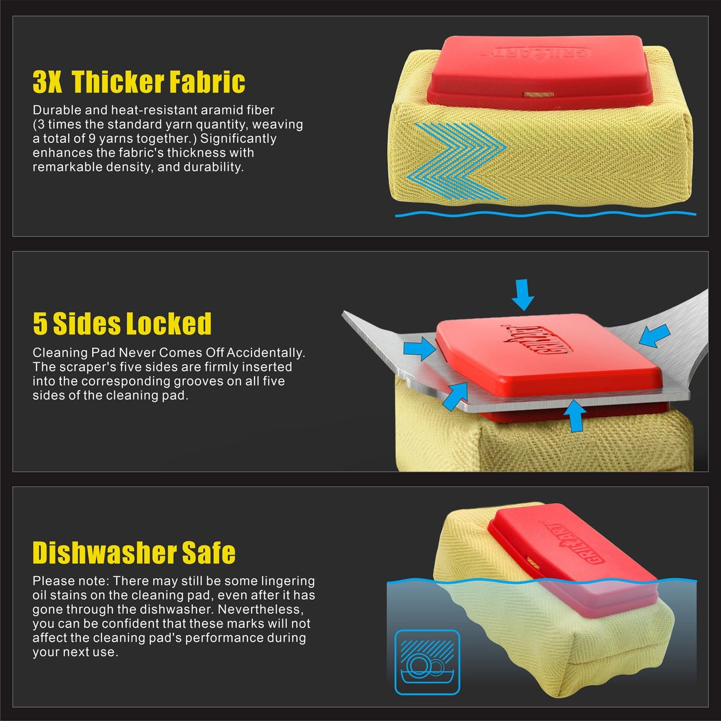 GRILLART Grill Brush Bristle Free. SteamWizards BBQ Replaceable Cleaning Head, Unique Seamless-Fit Scraper Tool for Cast Iron/Stainless-Steel Grates, Safe Barbecue Grill Cleaner-Red - CookCave