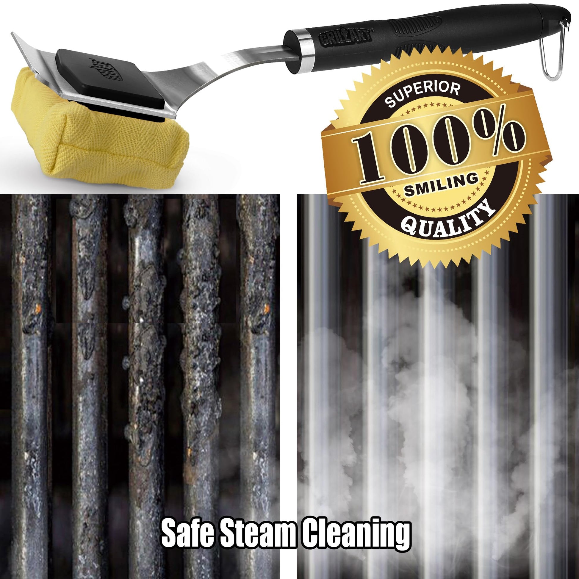 GRILLART Grill Brush for Outdoor Grill Bristle Free - Reinforced Grill Cleaner Scraper BBQ Brush - Replaceable Head Barbecue Grill Cleaning Brush - Safe BBQ Accessories Grill Tools - Gifts for Men/Dad - CookCave