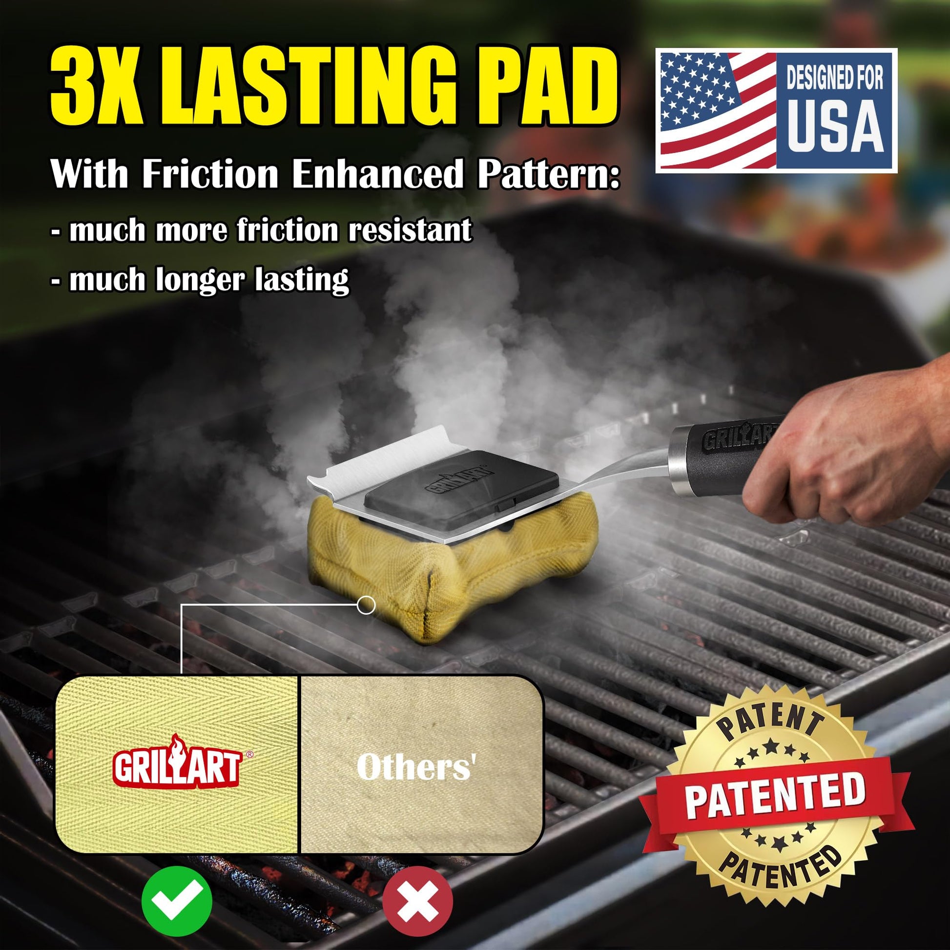 GRILLART Grill Brush for Outdoor Grill Bristle Free - Reinforced Grill Cleaner Scraper BBQ Brush - Replaceable Head Barbecue Grill Cleaning Brush - Safe BBQ Accessories Grill Tools - Gifts for Men/Dad - CookCave