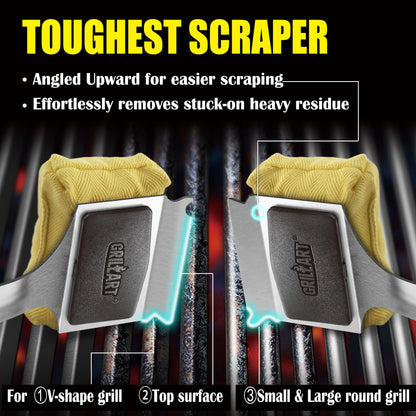 GRILLART Grill Brush for Outdoor Grill Bristle Free - Reinforced Grill Cleaner Scraper BBQ Brush - Replaceable Head Barbecue Grill Cleaning Brush - Safe BBQ Accessories Grill Tools - Gifts for Men/Dad - CookCave