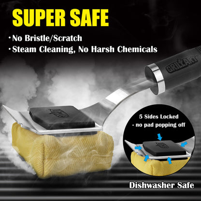 GRILLART Grill Brush for Outdoor Grill Bristle Free - Reinforced Grill Cleaner Scraper BBQ Brush - Replaceable Head Barbecue Grill Cleaning Brush - Safe BBQ Accessories Grill Tools - Gifts for Men/Dad - CookCave