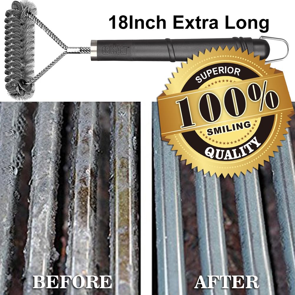 GRILLART Grill Brush [Wire + Helix] Combined BBQ Brush - Safe & Efficient Grill Cleaning Brush - 18" Grill Cleaner Brush Scrubber for Gas/Porcelain/Charbroil Grates – BBQ Accessories Gifts for Men/Dad - CookCave