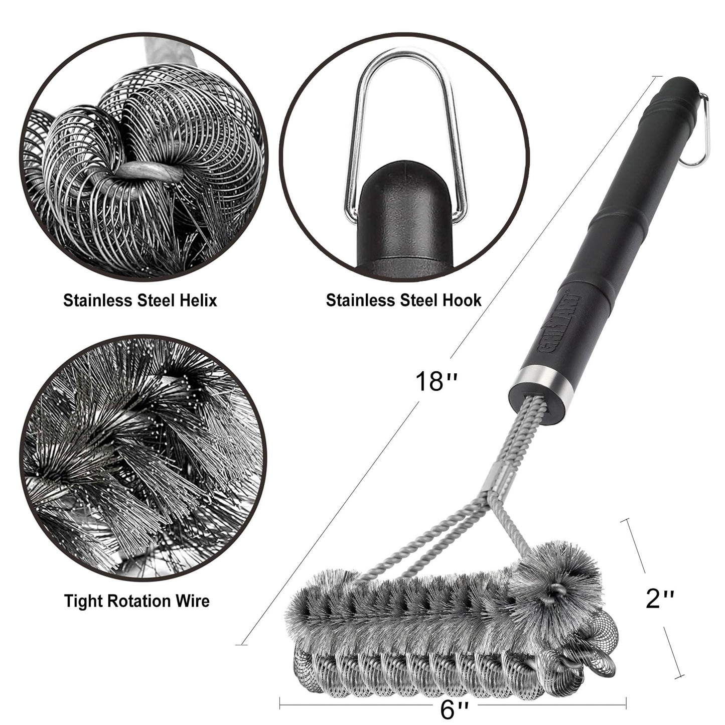 GRILLART Grill Brush [Wire + Helix] Combined BBQ Brush - Safe & Efficient Grill Cleaning Brush - 18" Grill Cleaner Brush Scrubber for Gas/Porcelain/Charbroil Grates – BBQ Accessories Gifts for Men/Dad - CookCave