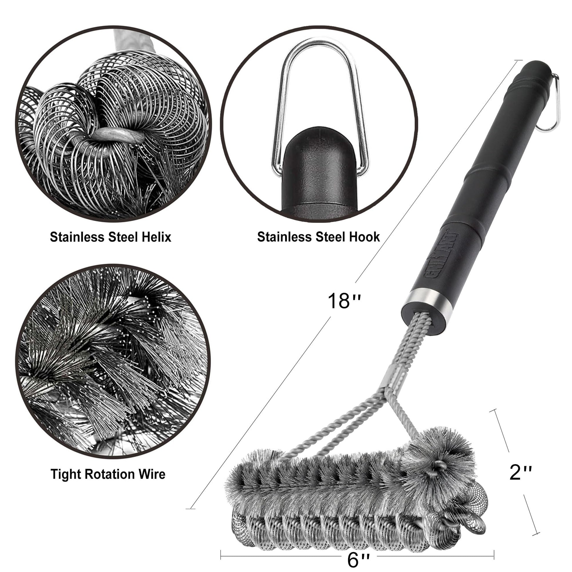 GRILLART Grill Brush [Wire + Helix] Combined BBQ Brush - Safe & Efficient Grill Cleaning Brush - 18" Grill Cleaner Brush Scrubber for Gas/Porcelain/Charbroil Grates – BBQ Accessories Gifts for Men/Dad - CookCave