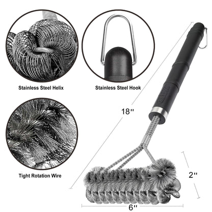 GRILLART Grill Brush [Wire + Helix] Combined BBQ Brush - Safe & Efficient Grill Cleaning Brush - 18" Grill Cleaner Brush Scrubber for Gas/Porcelain/Charbroil Grates – BBQ Accessories Gifts for Men/Dad - CookCave