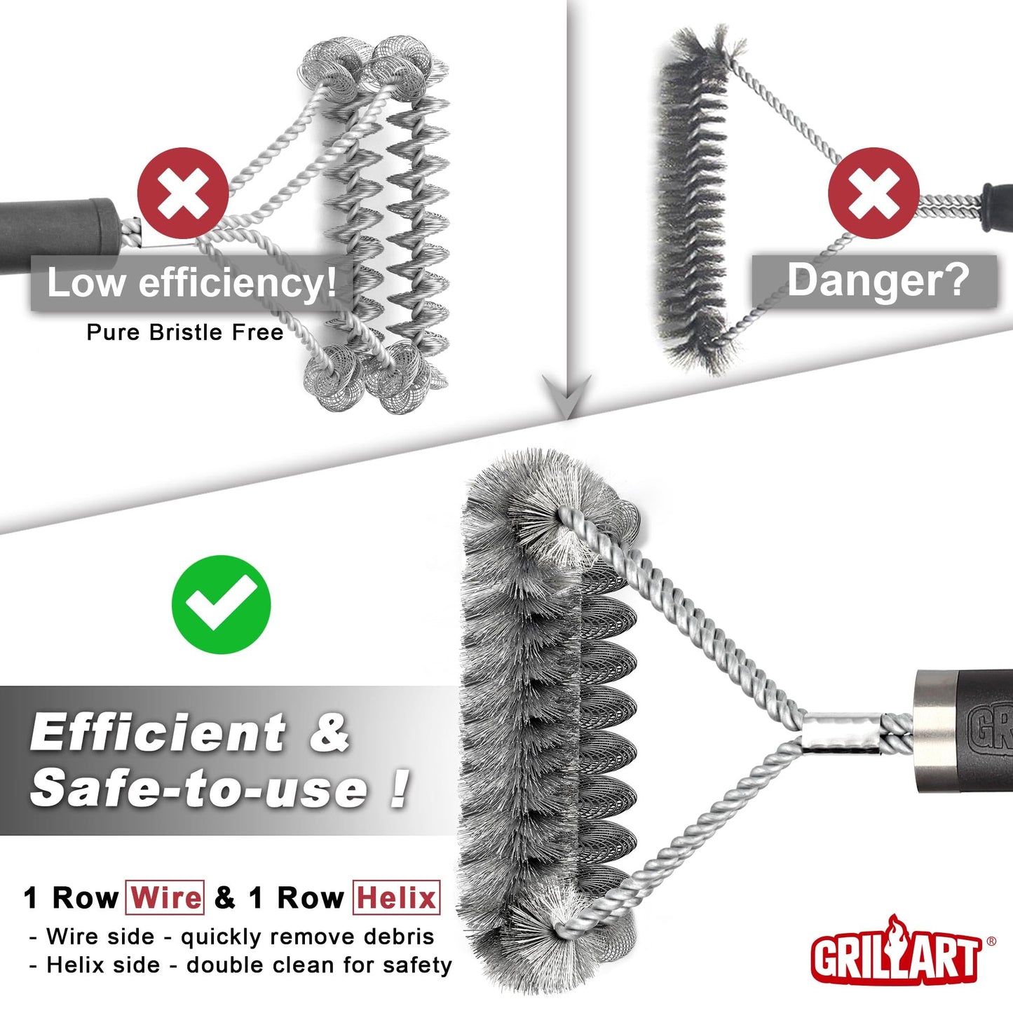 GRILLART Grill Brush [Wire + Helix] Combined BBQ Brush - Safe & Efficient Grill Cleaning Brush - 18" Grill Cleaner Brush Scrubber for Gas/Porcelain/Charbroil Grates – BBQ Accessories Gifts for Men/Dad - CookCave