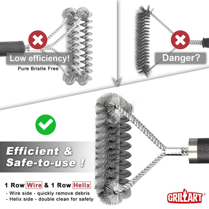 GRILLART Grill Brush [Wire + Helix] Combined BBQ Brush - Safe & Efficient Grill Cleaning Brush - 18" Grill Cleaner Brush Scrubber for Gas/Porcelain/Charbroil Grates – BBQ Accessories Gifts for Men/Dad - CookCave