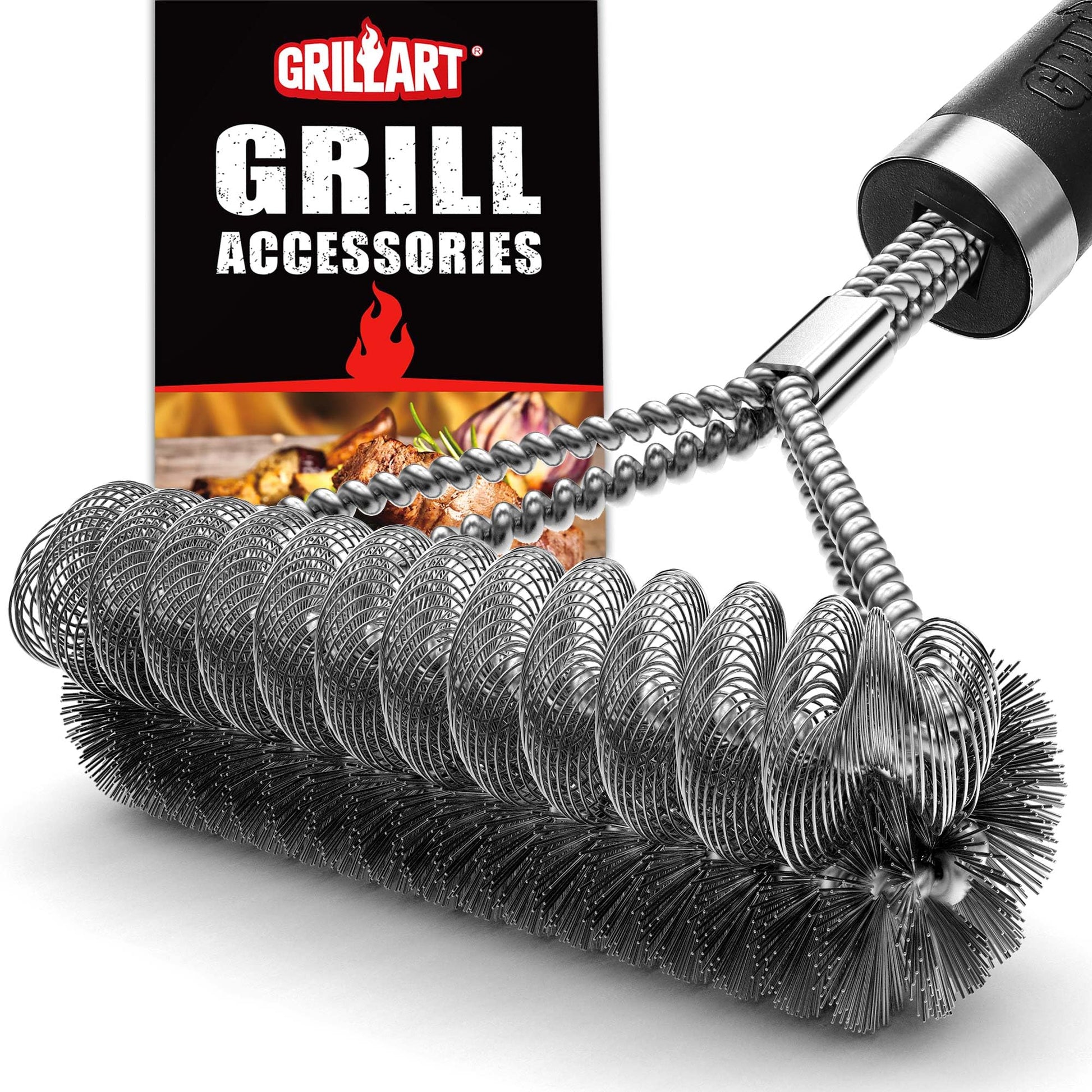 GRILLART Grill Brush [Wire + Helix] Combined BBQ Brush - Safe & Efficient Grill Cleaning Brush - 18" Grill Cleaner Brush Scrubber for Gas/Porcelain/Charbroil Grates – BBQ Accessories Gifts for Men/Dad - CookCave