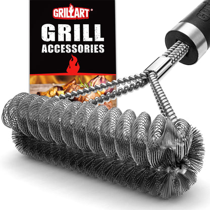 GRILLART Grill Brush [Wire + Helix] Combined BBQ Brush - Safe & Efficient Grill Cleaning Brush - 18" Grill Cleaner Brush Scrubber for Gas/Porcelain/Charbroil Grates – BBQ Accessories Gifts for Men/Dad - CookCave
