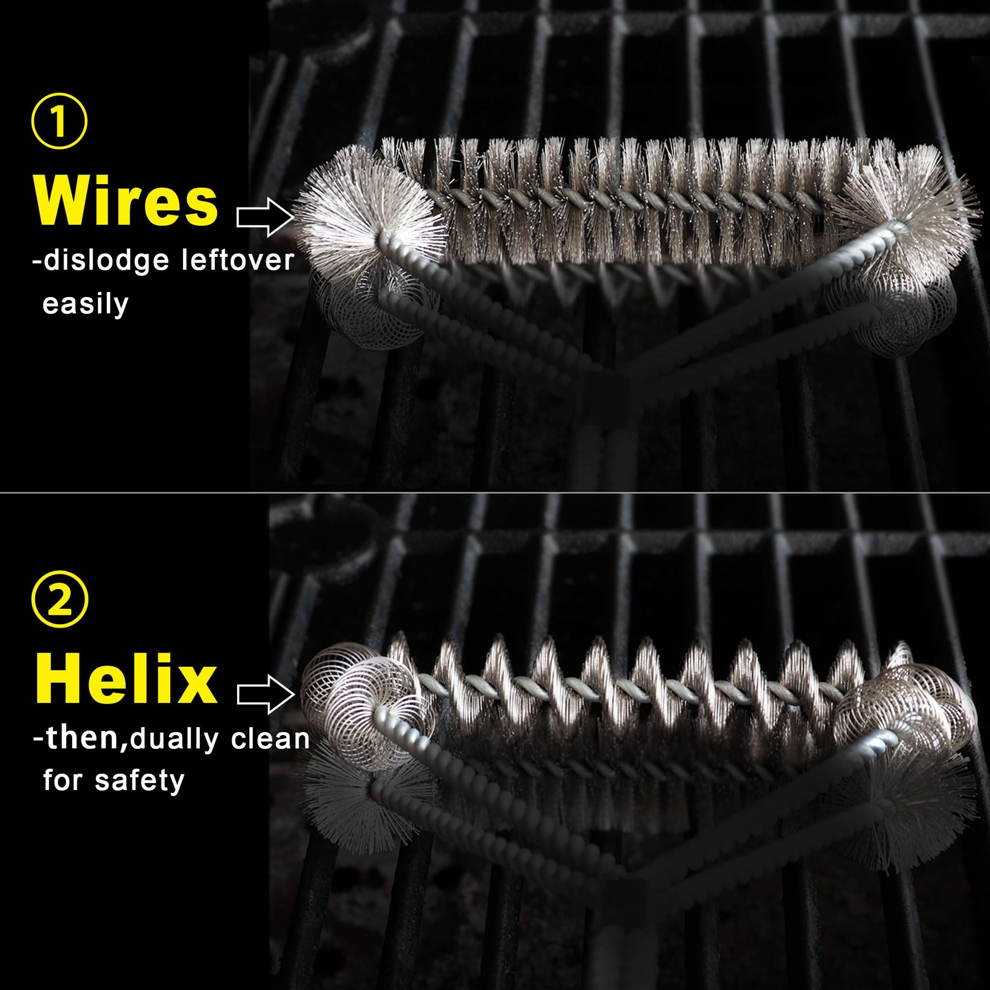 GRILLART Grill Brush [Wire + Helix] Combined BBQ Brush - Safe & Efficient Grill Cleaning Brush - 18" Grill Cleaner Brush Scrubber for Gas/Porcelain/Charbroil Grates – BBQ Accessories Gifts for Men/Dad - CookCave