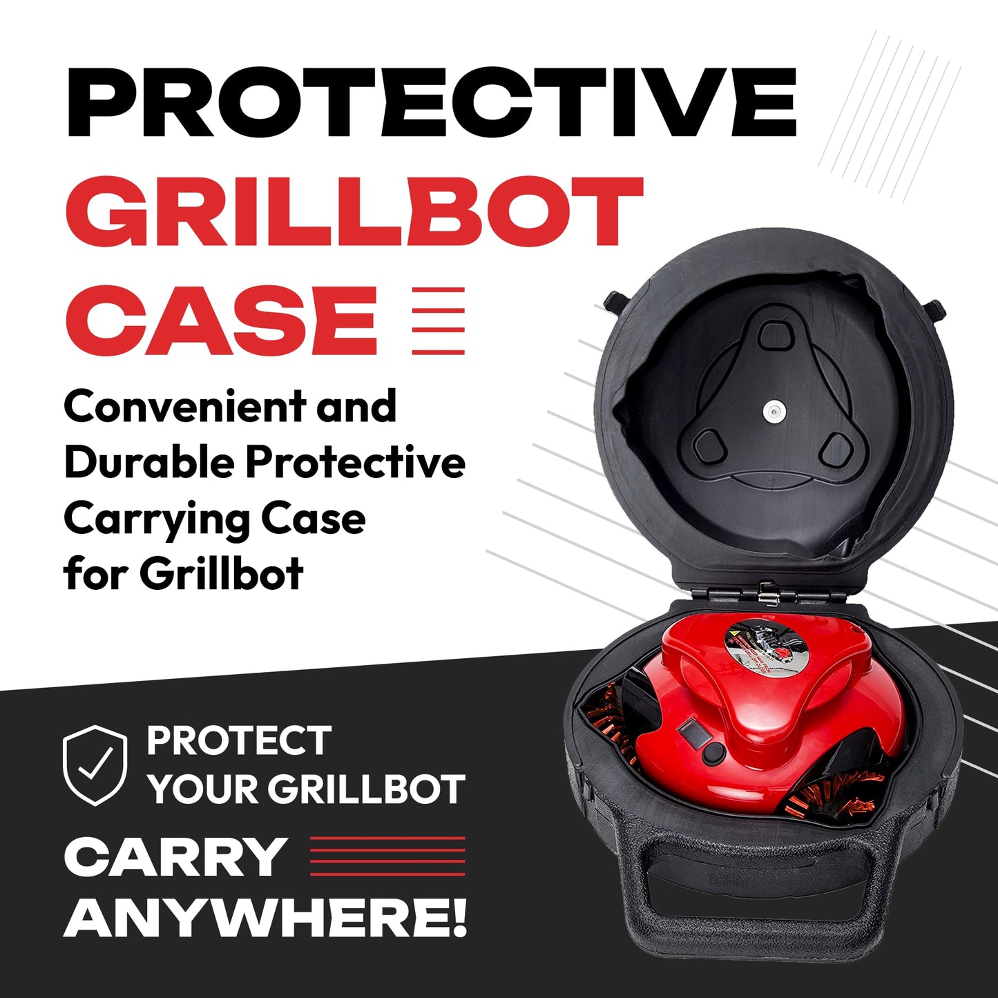 Grillbot Automatic Grill Cleaning Robot with Nylon Brushes, BBQ Grill Cleaner, Grill Brush, Grill Scraper, BBQ Accessories (Red Grillbot + Carry Case) - CookCave