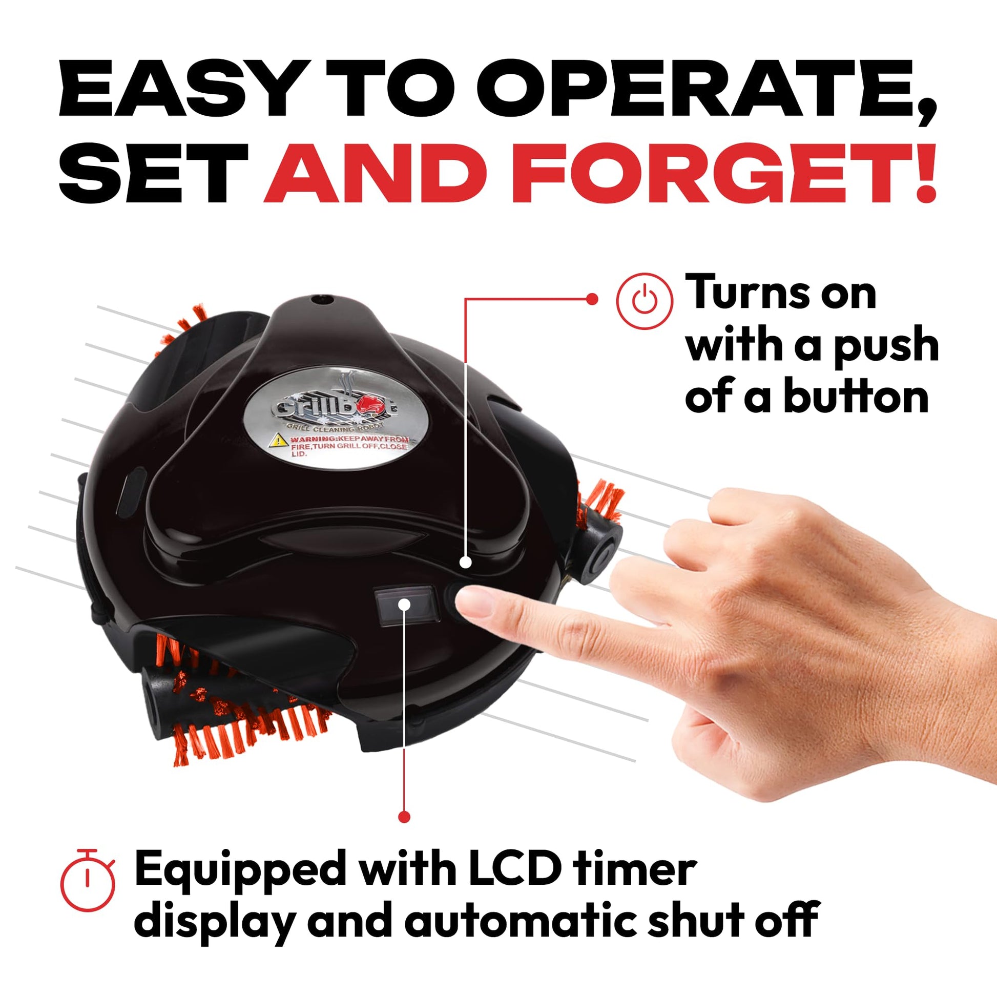 Grillbot Automatic Grill Cleaning Robot with Nylon Brushes, BBQ Grill Cleaner, Grill Brush, Grill Scraper, BBQ Accessories (Red Grillbot + Carry Case) - CookCave