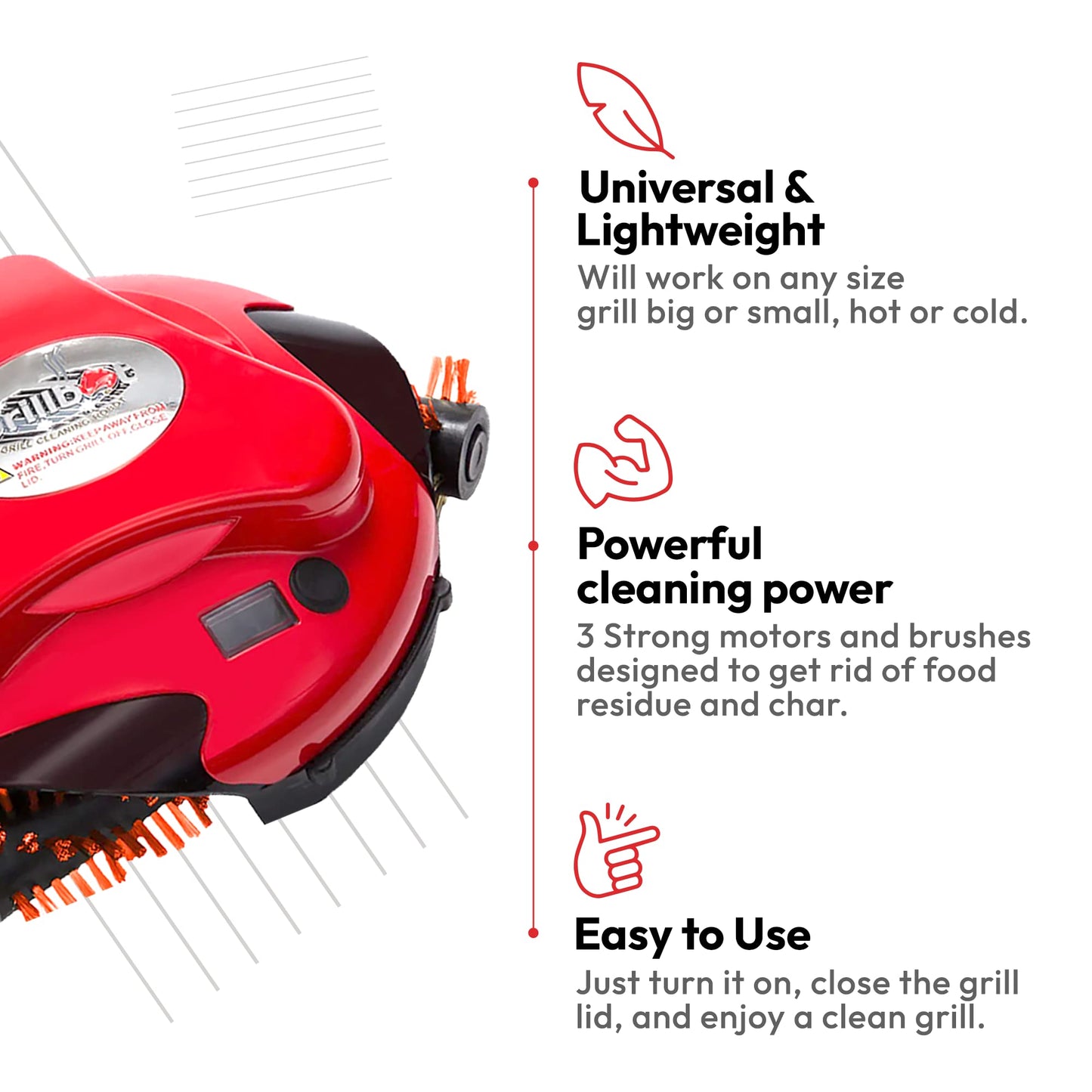 Grillbot Automatic Grill Cleaning Robot with Nylon Brushes, BBQ Grill Cleaner, Grill Brush, Grill Scraper, BBQ Accessories (Red Grillbot) - CookCave