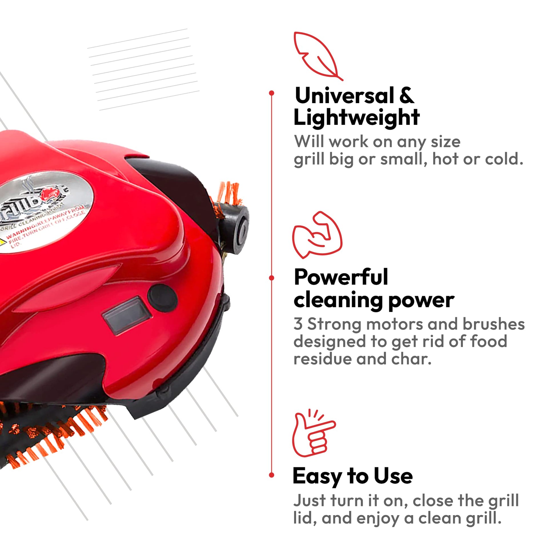Grillbot Automatic Grill Cleaning Robot with Nylon Brushes, BBQ Grill Cleaner, Grill Brush, Grill Scraper, BBQ Accessories (Red Grillbot) - CookCave