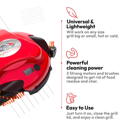 Grillbot Automatic Grill Cleaning Robot with Nylon Brushes, BBQ Grill Cleaner, Grill Brush, Grill Scraper, BBQ Accessories (Red Grillbot) - CookCave