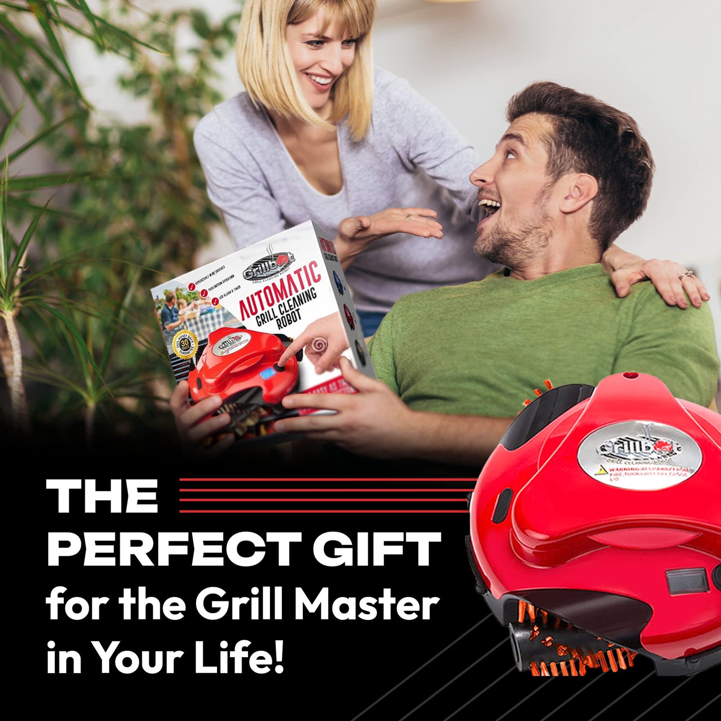 Grillbot Automatic Grill Cleaning Robot with Nylon Brushes, BBQ Grill Cleaner, Grill Brush, Grill Scraper, BBQ Accessories (Red Grillbot) - CookCave