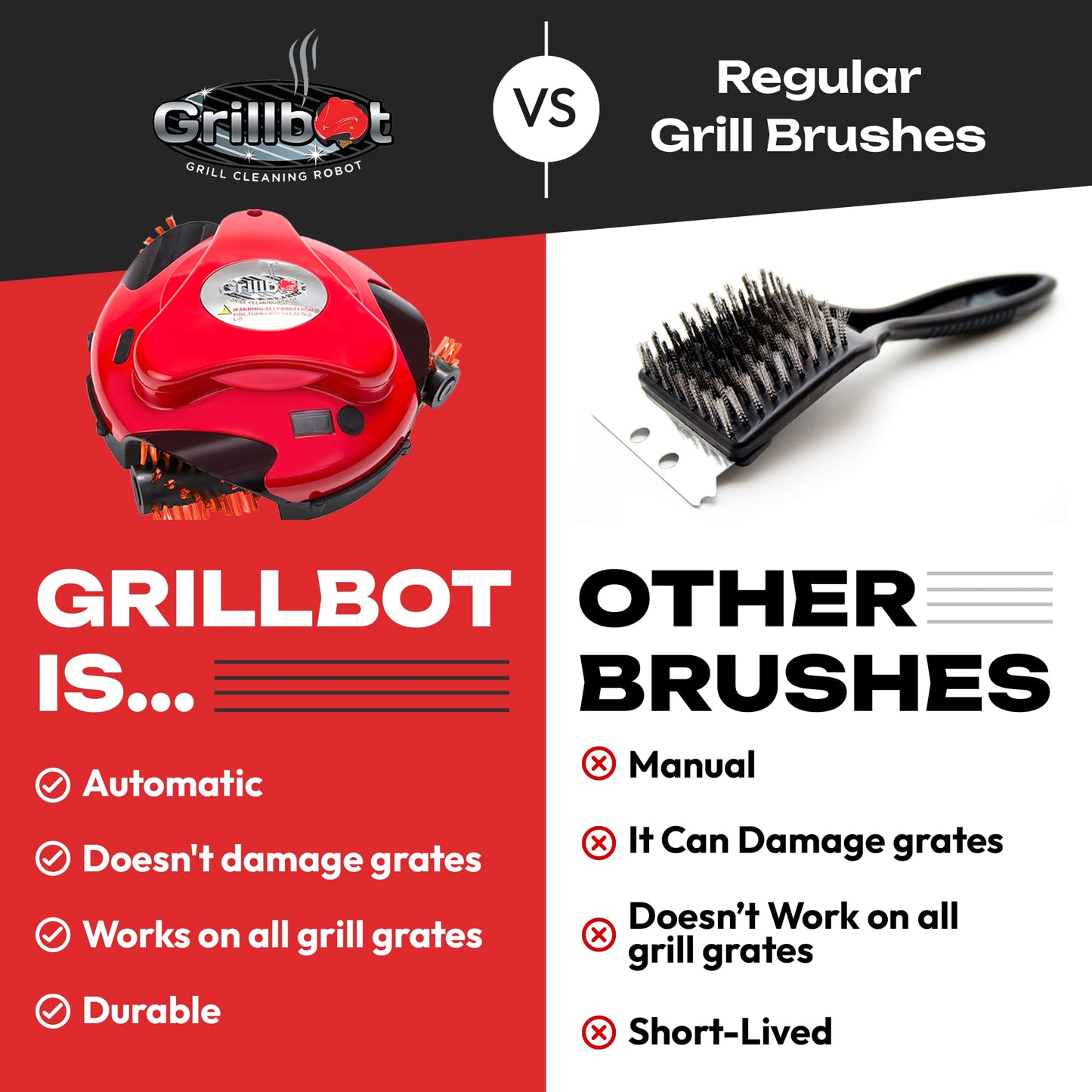 Grillbot Automatic Grill Cleaning Robot with Nylon Brushes, BBQ Grill Cleaner, Grill Brush, Grill Scraper, BBQ Accessories (Red Grillbot) - CookCave