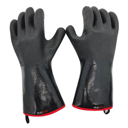 GrillGrip Heat Resistant BBQ Grill Gloves 932°F – Waterproof Neoprene Mitts with Long Cuffs for Grilling, Smoking, Deep Frying, Barbecue, Cooking, Handling Hot Meat, Turkey, Outdoor Use - CookCave