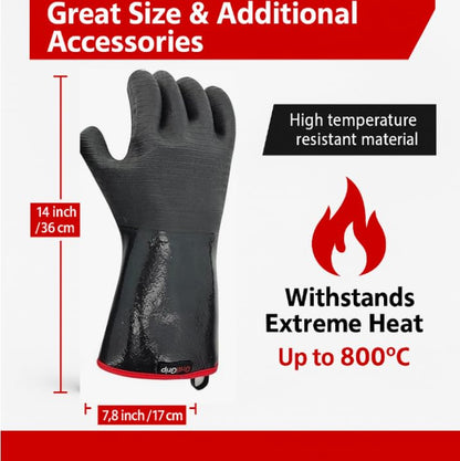GrillGrip Heat Resistant BBQ Grill Gloves 932°F – Waterproof Neoprene Mitts with Long Cuffs for Grilling, Smoking, Deep Frying, Barbecue, Cooking, Handling Hot Meat, Turkey, Outdoor Use - CookCave