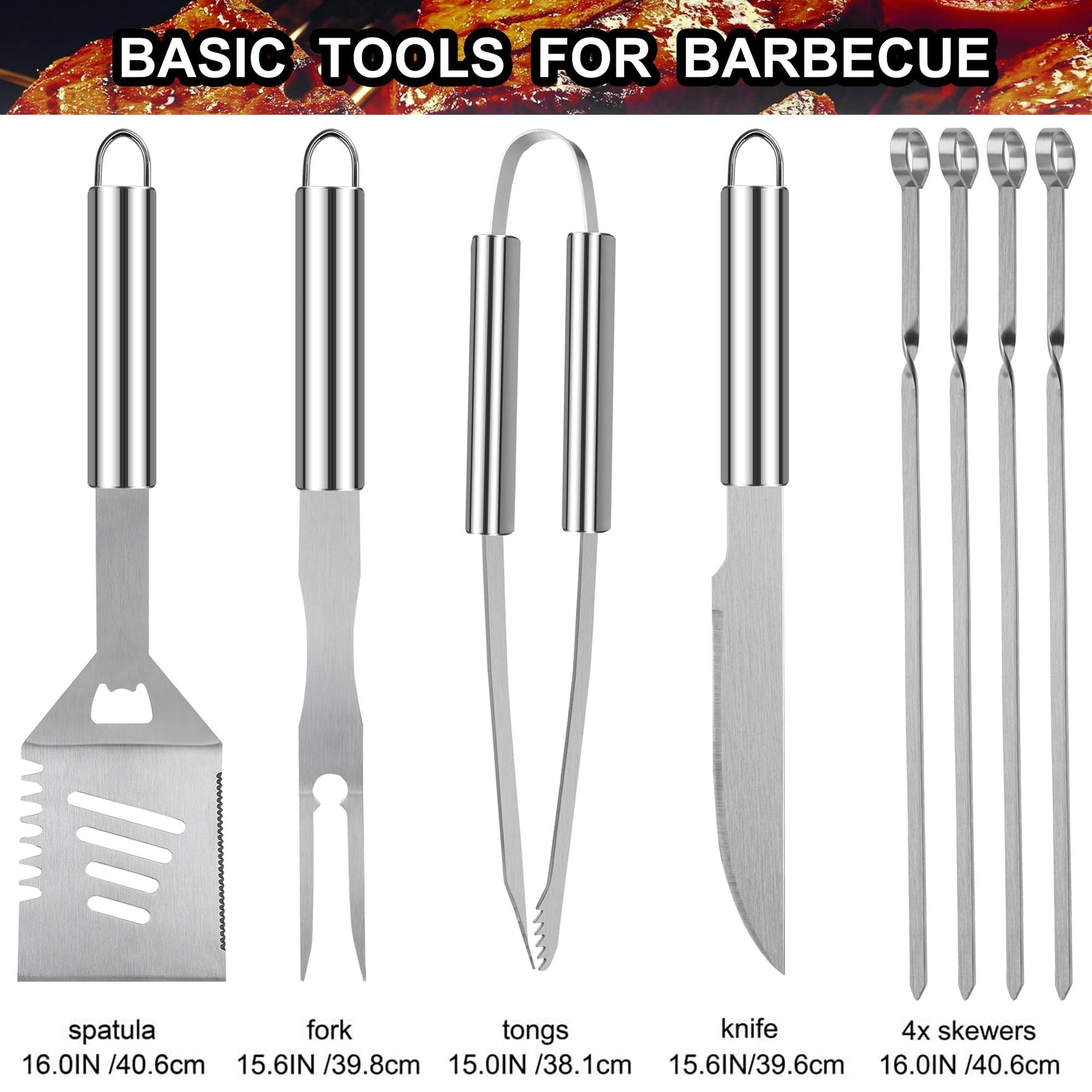 Grilljoy 24PCS BBQ Grill Tools Set with Meat Thermometer and Injector - Extra Thick Stainless Steel Fork, Spatula& Tongs - Complete BBQ Accessories in Aluminum Case - Perfect Grill Gifts for Men - CookCave