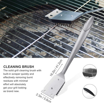 Grilljoy 8PCS Heavy Duty BBQ Grill Tools Set with Extra Thick Stainless Steel Spatula, Fork, Tongs & Cleaning Brush - Complete Barbecue Accessories Kit with Portable Bag - Perfect Grill Gifts for Men - CookCave