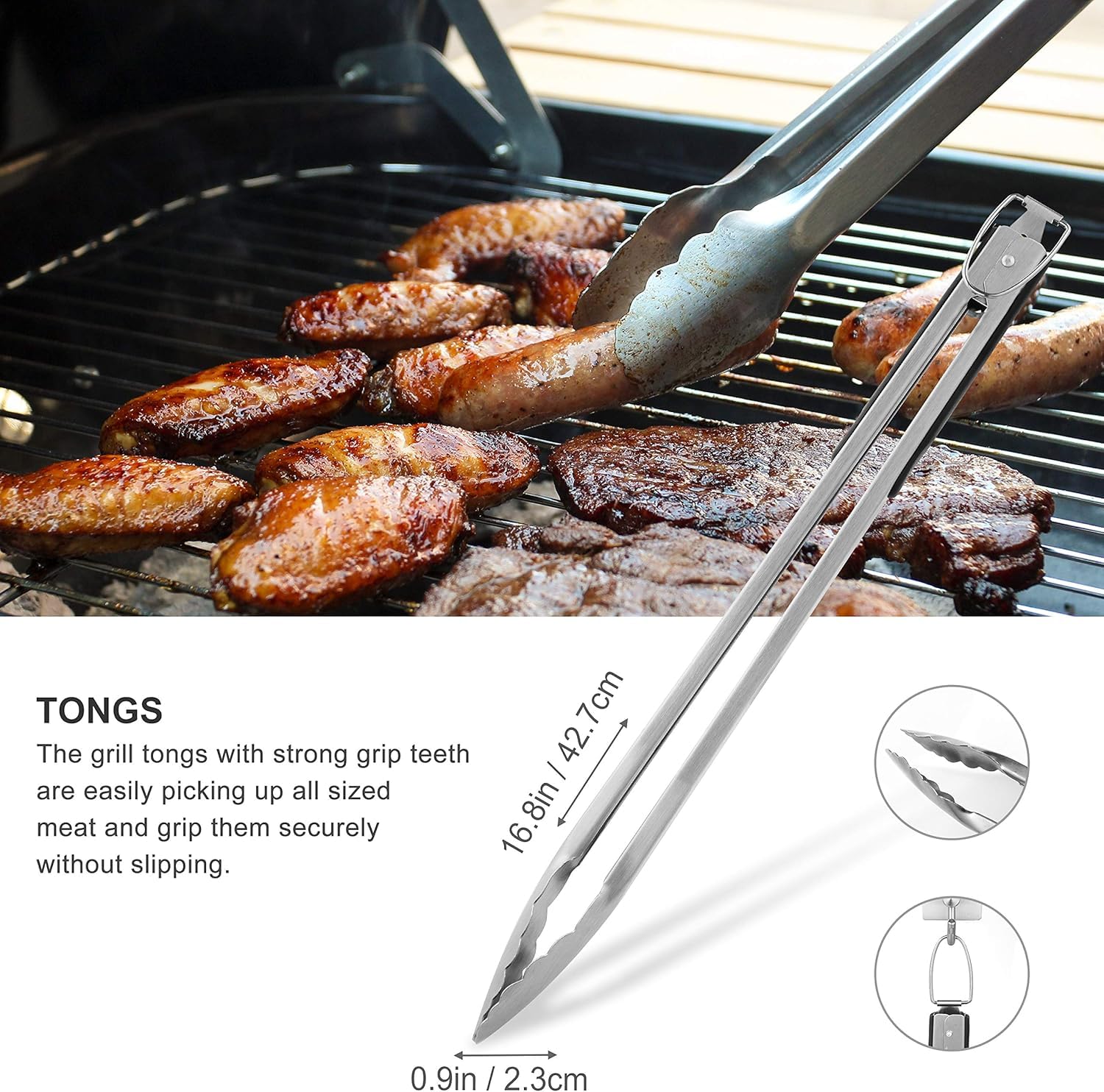 Grilljoy 8PCS Heavy Duty BBQ Grill Tools Set with Extra Thick Stainless Steel Spatula, Fork, Tongs & Cleaning Brush - Complete Barbecue Accessories Kit with Portable Bag - Perfect Grill Gifts for Men - CookCave