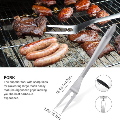 Grilljoy 8PCS Heavy Duty BBQ Grill Tools Set with Extra Thick Stainless Steel Spatula, Fork, Tongs & Cleaning Brush - Complete Barbecue Accessories Kit with Portable Bag - Perfect Grill Gifts for Men - CookCave