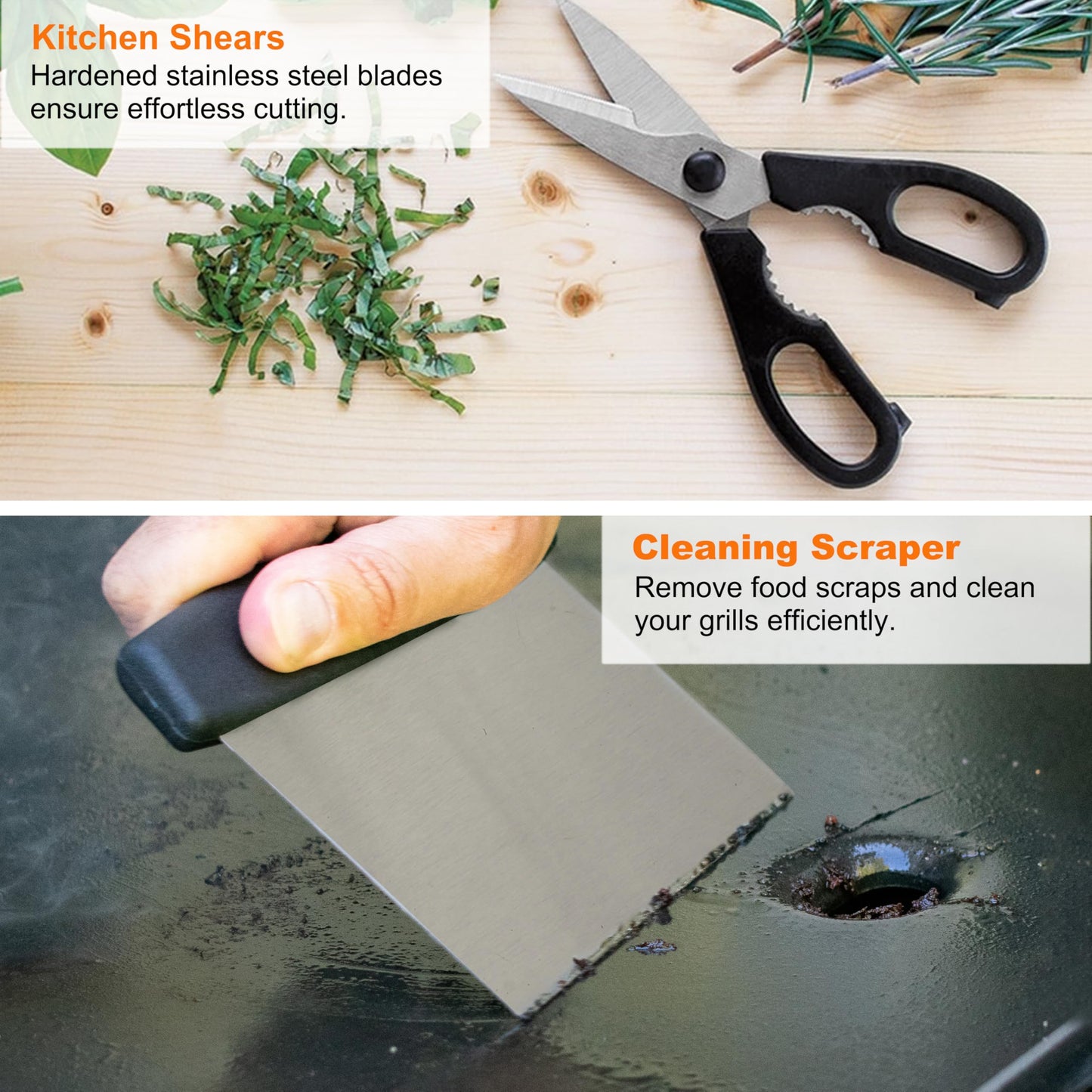 grilljoy Professional Griddle Accessories Kit Set with Smash Burger Press - Extra Thick Grill Spatula, Turner, Flipper - 28PCS Flat Top Grill Tools Kit for Outdoor Barbecue Teppanyaki Camping Cooking - CookCave