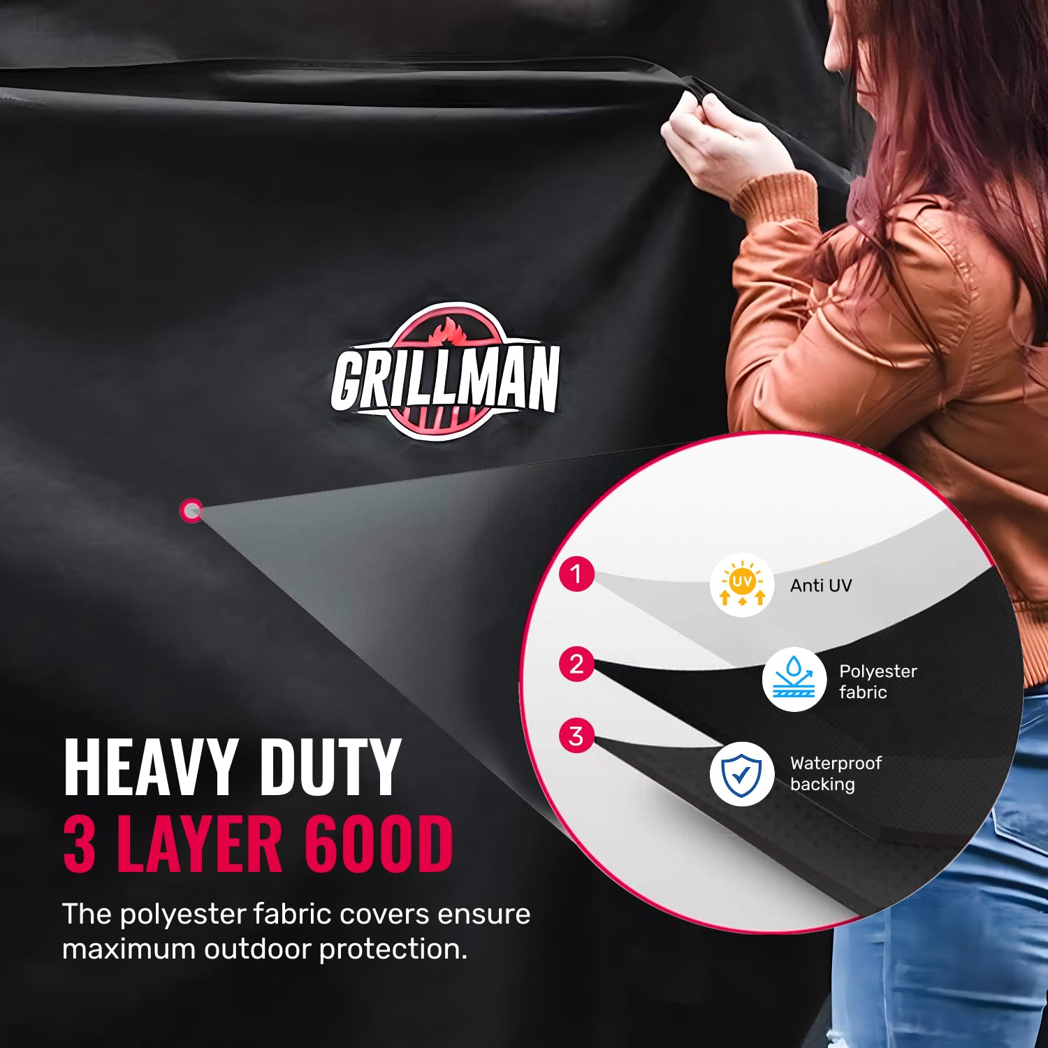 Grillman Premium Grill Cover for Outdoor Grill - Heavy-Duty Waterproof BBQ Grill Cover - Rip-Proof and Wind-Resistant - Large Barbecue Gas Grill Cover for Backyard - Black (52" L x 26" W x 43" H) - CookCave