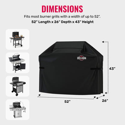 Grillman Premium Grill Cover for Outdoor Grill - Heavy-Duty Waterproof BBQ Grill Cover - Rip-Proof and Wind-Resistant - Large Barbecue Gas Grill Cover for Backyard - Black (52" L x 26" W x 43" H) - CookCave