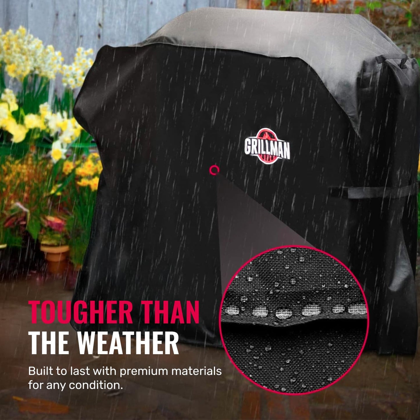 Grillman Premium Grill Cover for Outdoor Grill - Heavy-Duty Waterproof BBQ Grill Cover - Rip-Proof and Wind-Resistant - Large Barbecue Gas Grill Cover for Backyard - Black (52" L x 26" W x 43" H) - CookCave