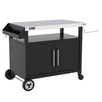 Grills House Outdoor Grill Cart with Wheels, Movable Kitchen Island with Storage Cabinet for BBQ, Stainless Steel Dining Cart Table for Food Prep, Black, PC3403S-SC - CookCave