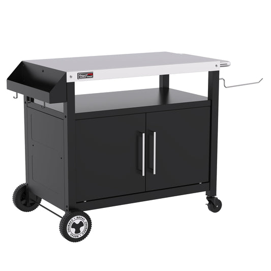 Grills House Outdoor Grill Cart with Wheels, Movable Kitchen Island with Storage Cabinet for BBQ, Stainless Steel Dining Cart Table for Food Prep, Black, PC3403S-SC - CookCave