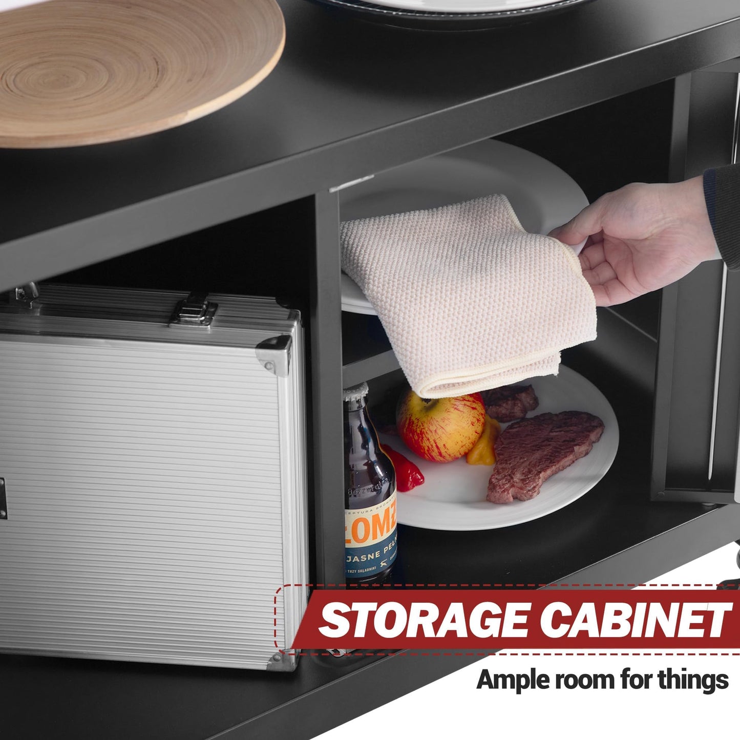 Grills House Outdoor Grill Cart with Wheels, Movable Kitchen Island with Storage Cabinet for BBQ, Stainless Steel Dining Cart Table for Food Prep, Black, PC3403S-SC - CookCave