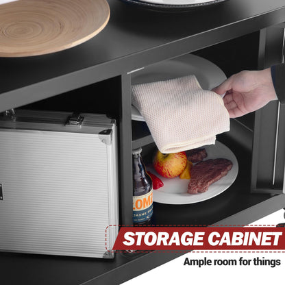 Grills House Outdoor Grill Cart with Wheels, Movable Kitchen Island with Storage Cabinet for BBQ, Stainless Steel Dining Cart Table for Food Prep, Black, PC3403S-SC - CookCave