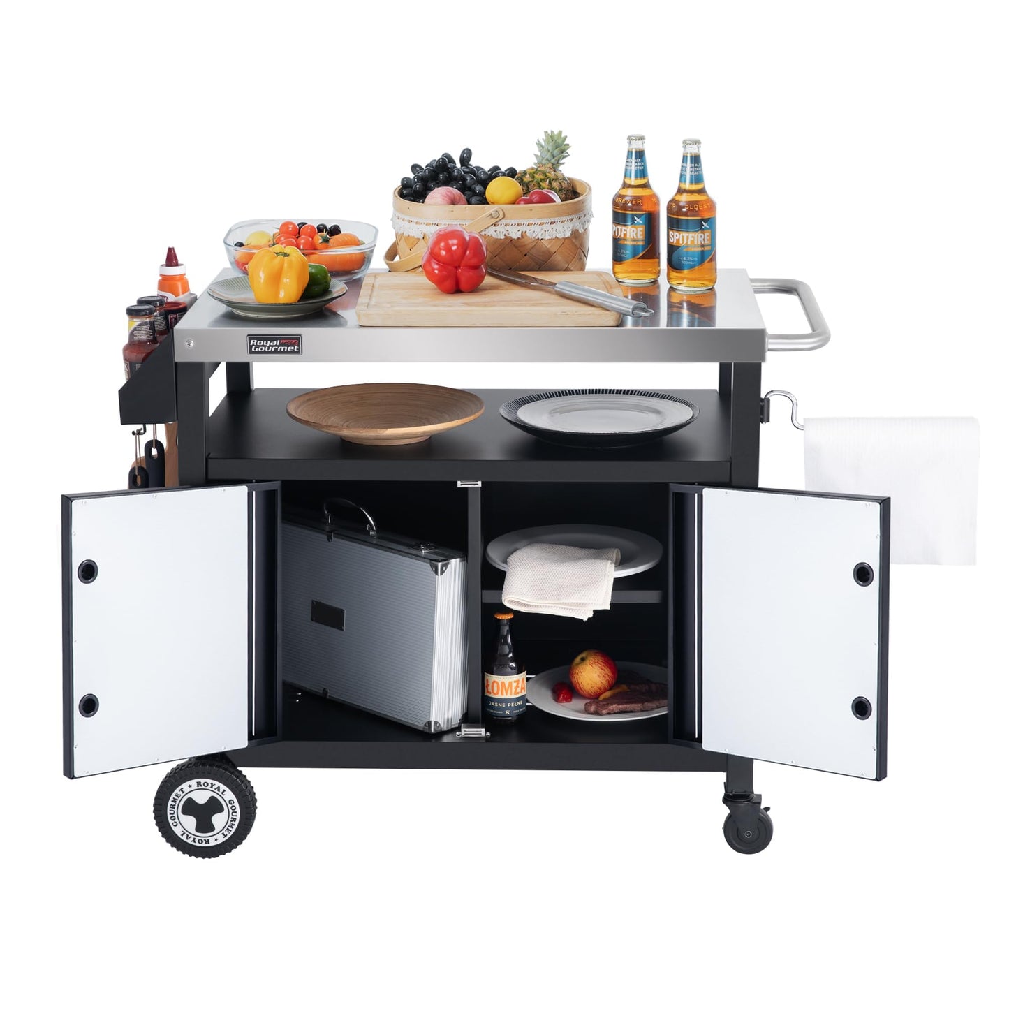 Grills House Outdoor Grill Cart with Wheels, Movable Kitchen Island with Storage Cabinet for BBQ, Stainless Steel Dining Cart Table for Food Prep, Black, PC3403S-SC - CookCave