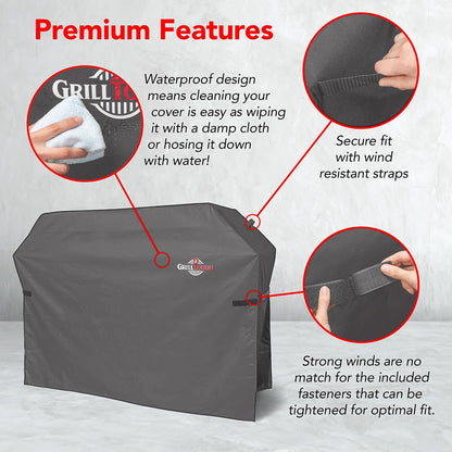 GrillTough Heavy Duty BBQ Grill Cover for Outdoor Grill, 58 Inch – Waterproof, Weather Resistant, UV & Fade Resistant with Adjustable Straps – Gas Grill Cover for Weber, Charbroil, etc. Charcoal - CookCave