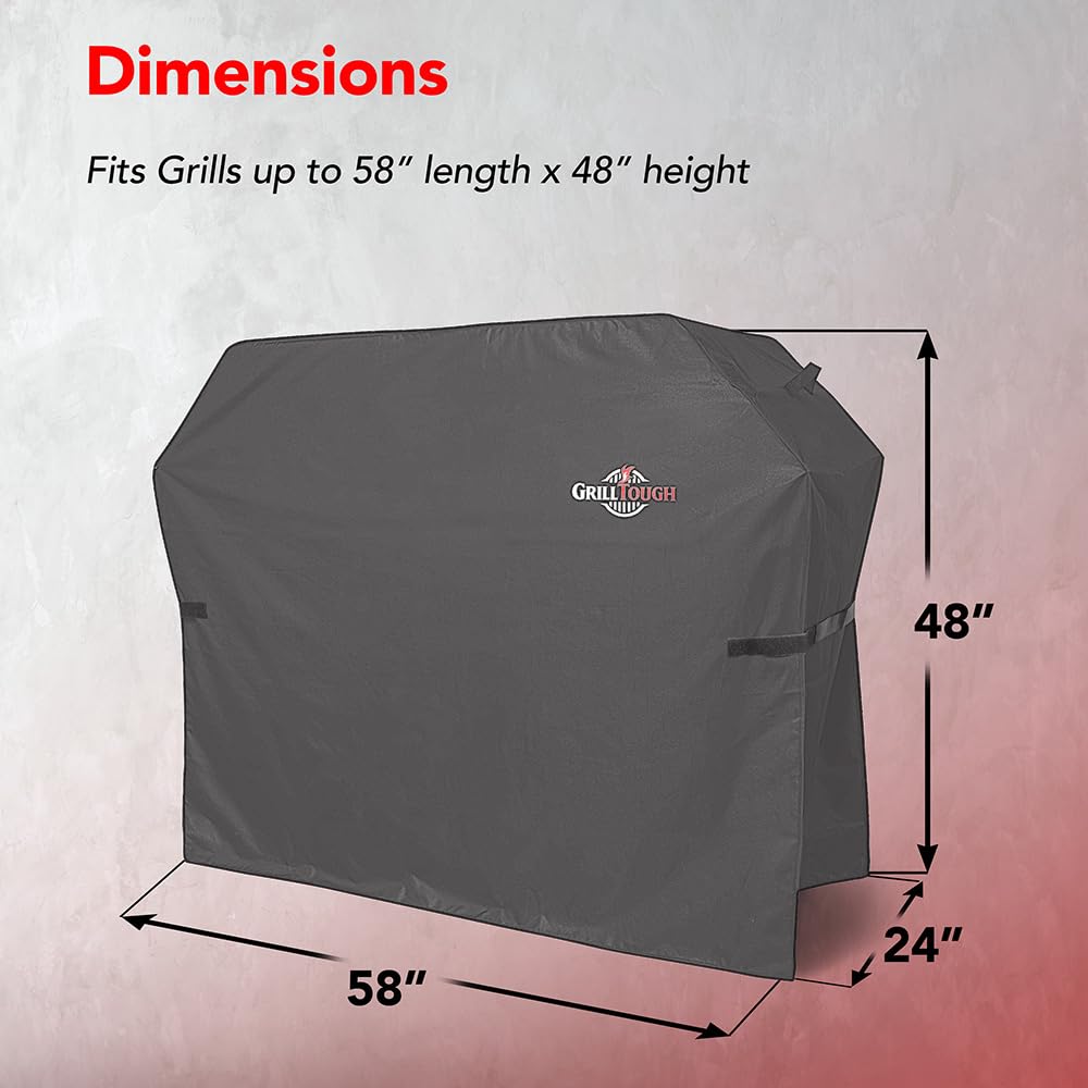 GrillTough Heavy Duty BBQ Grill Cover for Outdoor Grill, 58 Inch – Waterproof, Weather Resistant, UV & Fade Resistant with Adjustable Straps – Gas Grill Cover for Weber, Charbroil, etc. Charcoal - CookCave