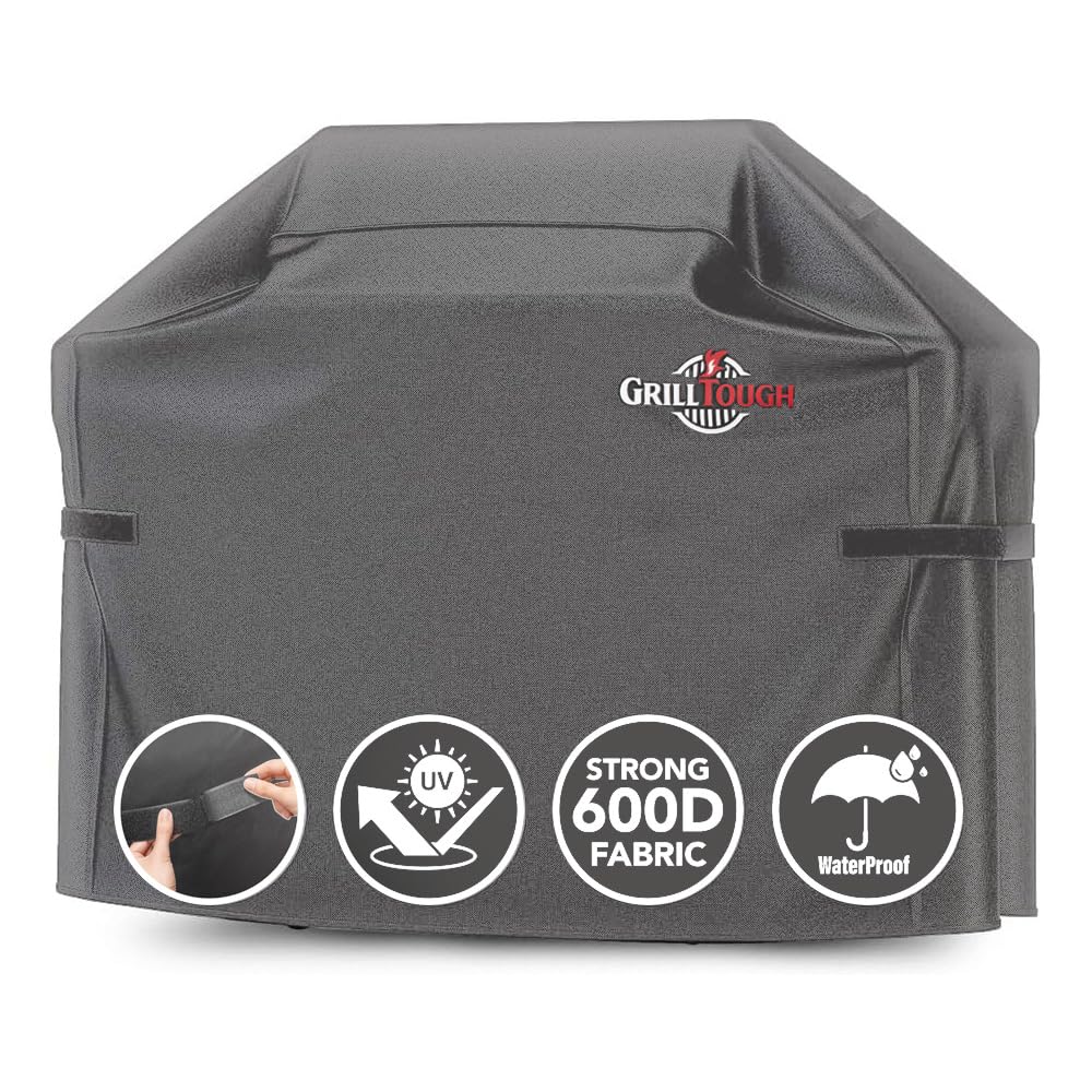 GrillTough Heavy Duty BBQ Grill Cover for Outdoor Grill, 58 Inch – Waterproof, Weather Resistant, UV & Fade Resistant with Adjustable Straps – Gas Grill Cover for Weber, Charbroil, etc. Charcoal - CookCave