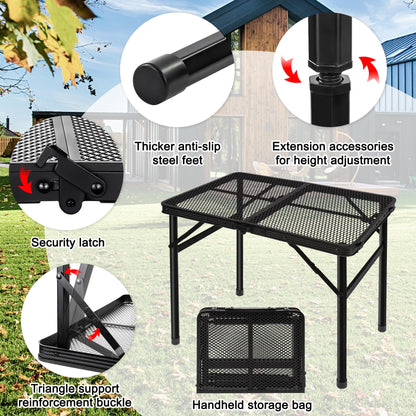 Grovind Folding Grill Table Camping Table with Mesh Desktop, Lightweight & Portable Outdoor Picnic Table, Height Adjustable Portable Grill Table for Outside Inside Use - CookCave
