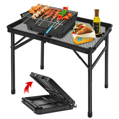 Grovind Folding Grill Table Camping Table with Mesh Desktop, Lightweight & Portable Outdoor Picnic Table, Height Adjustable Portable Grill Table for Outside Inside Use - CookCave