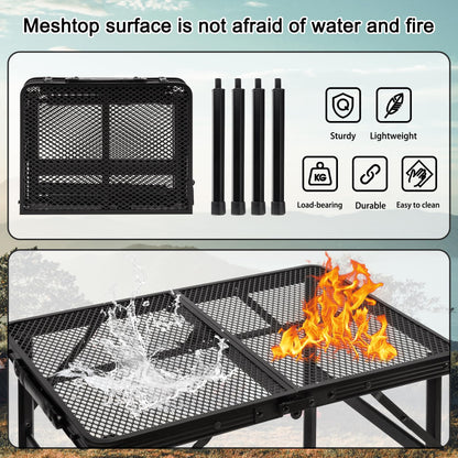 Grovind Folding Grill Table Camping Table with Mesh Desktop, Lightweight & Portable Outdoor Picnic Table, Height Adjustable Portable Grill Table for Outside Inside Use - CookCave
