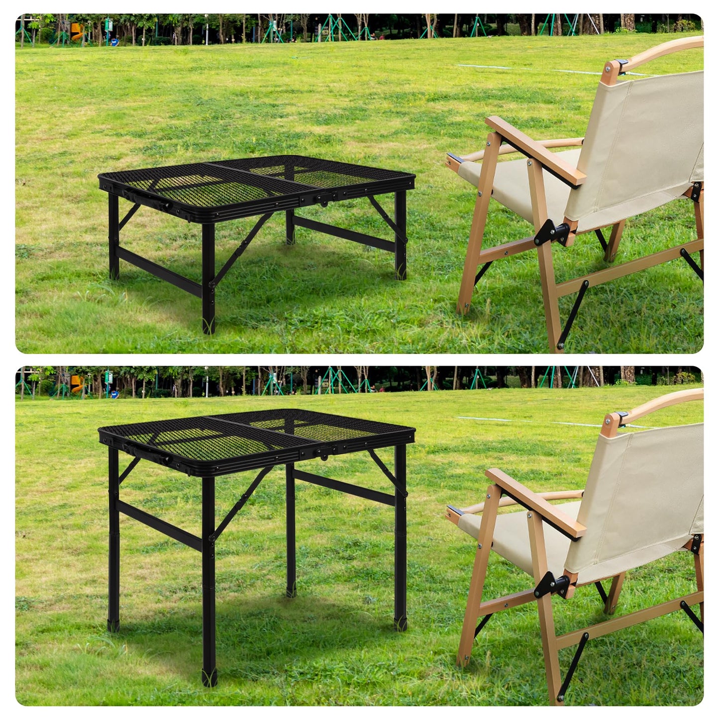Grovind Folding Grill Table Camping Table with Mesh Desktop, Lightweight & Portable Outdoor Picnic Table, Height Adjustable Portable Grill Table for Outside Inside Use - CookCave