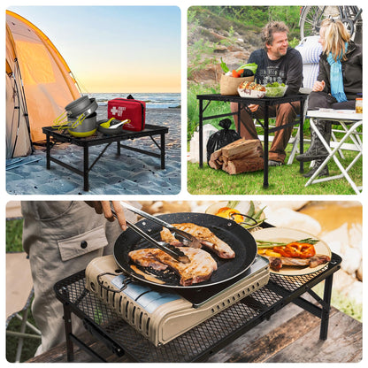 Grovind Folding Grill Table Camping Table with Mesh Desktop, Lightweight & Portable Outdoor Picnic Table, Height Adjustable Portable Grill Table for Outside Inside Use - CookCave