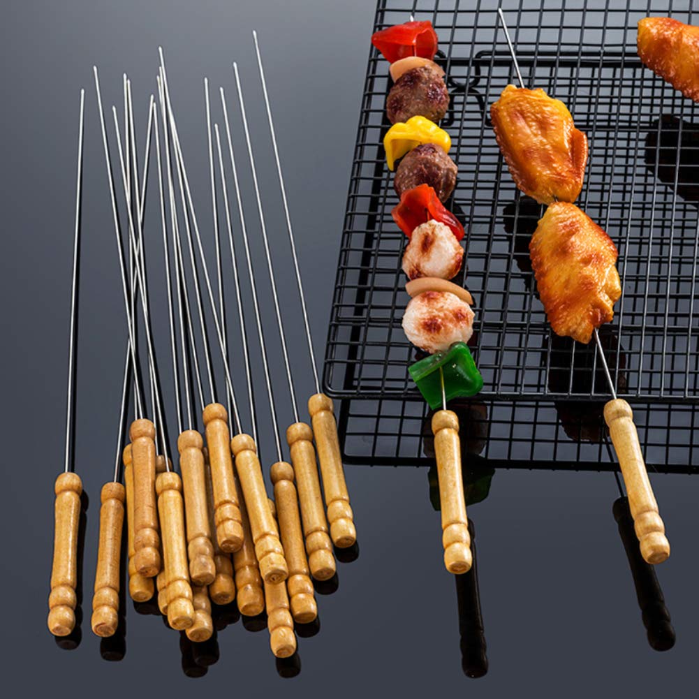 HAKSEN 12 PCS Barbecue Skewers with Wood Handle Marshmallow Roasting Sticks Meat Hot Dog Fork Best for BBQ Camping Cookware Campfire Grill Cooking, Stainless Steel,12 Inches(Including Handle) - CookCave