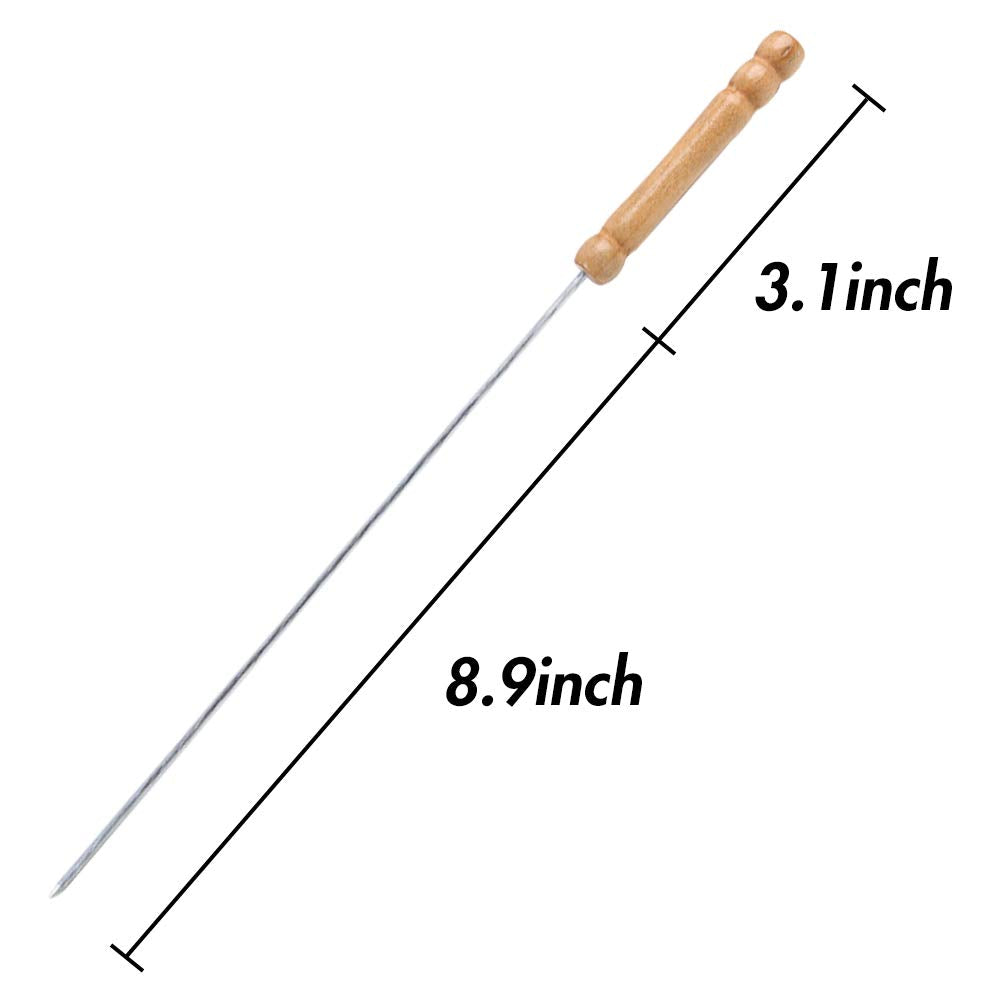 HAKSEN 12 PCS Barbecue Skewers with Wood Handle Marshmallow Roasting Sticks Meat Hot Dog Fork Best for BBQ Camping Cookware Campfire Grill Cooking, Stainless Steel,12 Inches(Including Handle) - CookCave