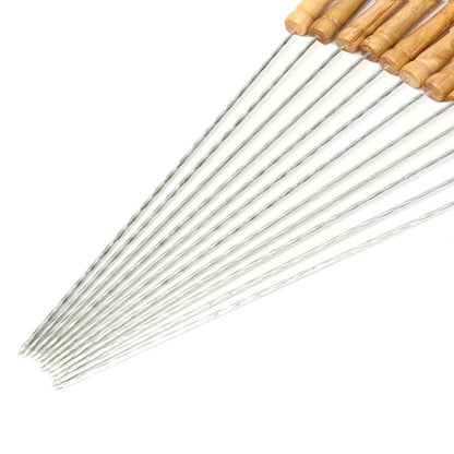 HAKSEN 12 PCS Barbecue Skewers with Wood Handle Marshmallow Roasting Sticks Meat Hot Dog Fork Best for BBQ Camping Cookware Campfire Grill Cooking, Stainless Steel,12 Inches(Including Handle) - CookCave