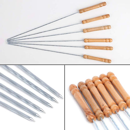 HAKSEN 12 PCS Barbecue Skewers with Wood Handle Marshmallow Roasting Sticks Meat Hot Dog Fork Best for BBQ Camping Cookware Campfire Grill Cooking, Stainless Steel,12 Inches(Including Handle) - CookCave