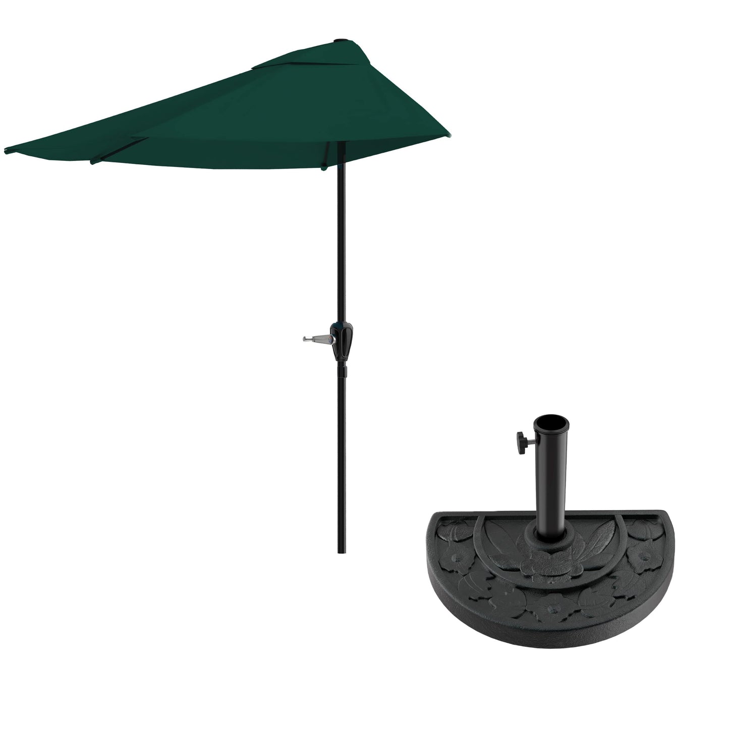 Half Umbrella Outdoor Patio Shade - 9 ft Half Patio Umbrella with Easy Crank - Small Canopy for Balcony, Table, or Deck by Pure Garden (Hunter Green) - CookCave