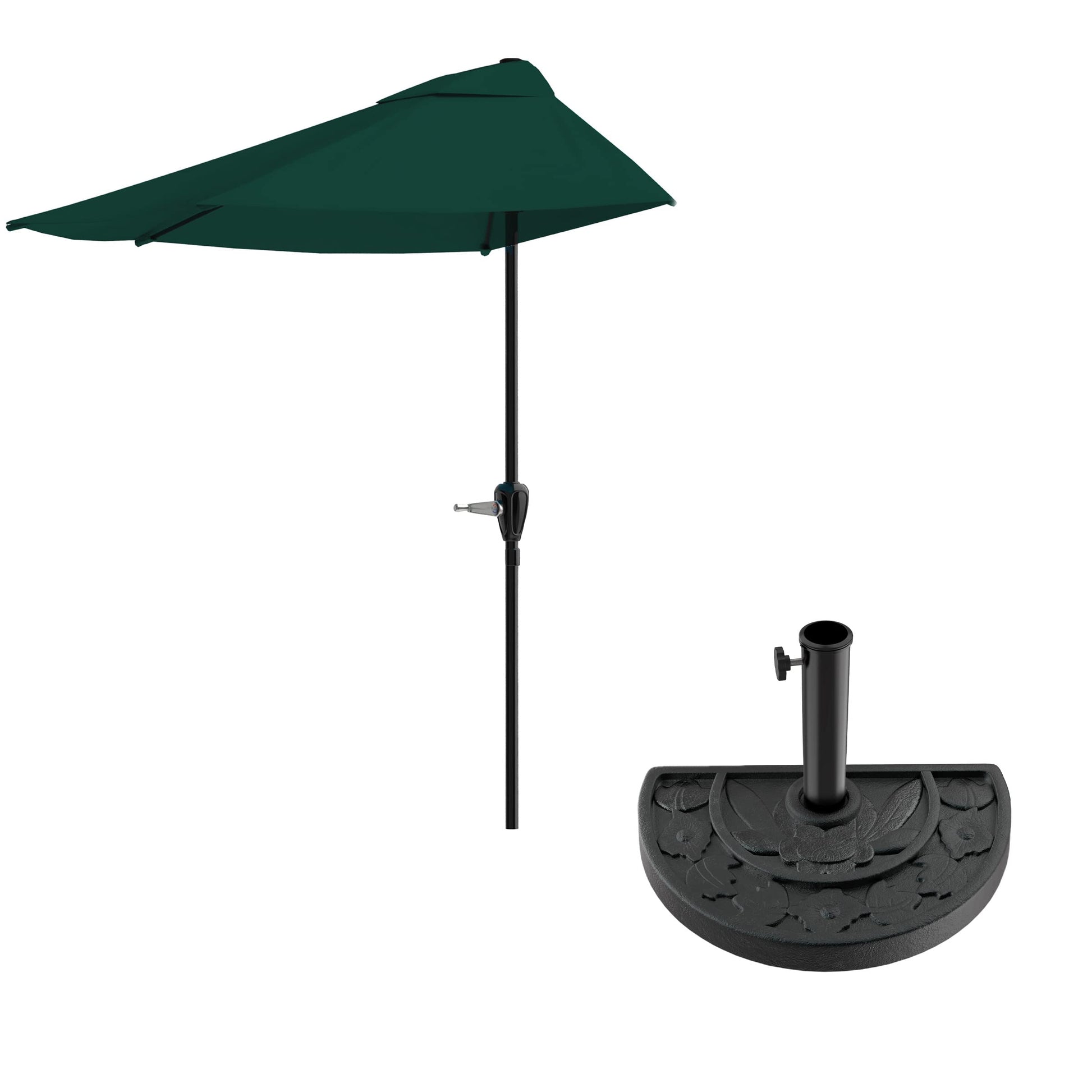 Half Umbrella Outdoor Patio Shade - 9 ft Half Patio Umbrella with Easy Crank - Small Canopy for Balcony, Table, or Deck by Pure Garden (Hunter Green) - CookCave